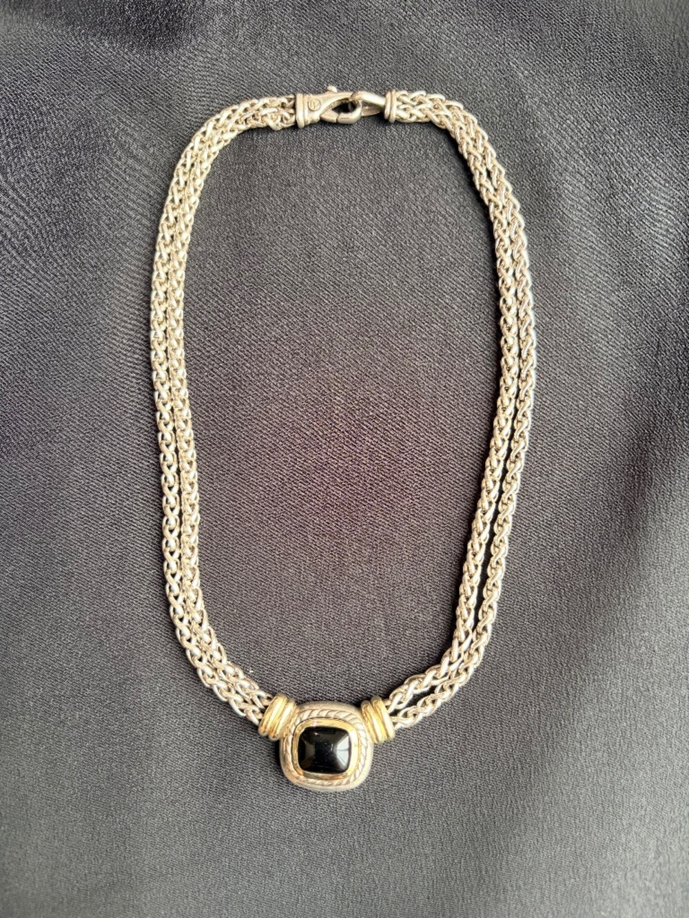 David Yurman 14K YG & 925 SS Black Onyx Albion Double Wheat Chain Necklace